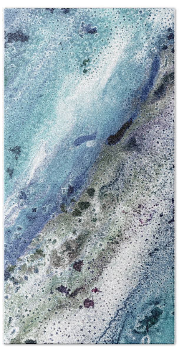 Beach Shore Bath Towel featuring the painting Gem Of The Sea Salty Blue Waves Of Crystals Watercolor Beach Art Decor VII by Irina Sztukowski