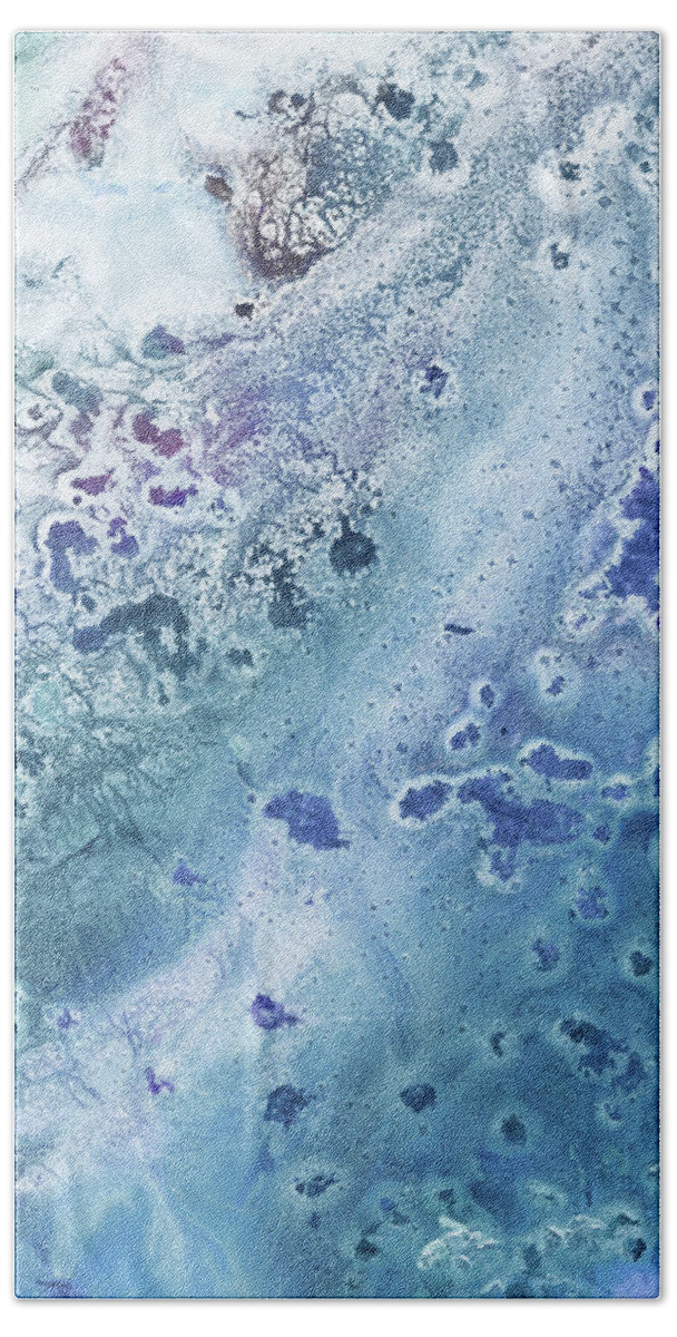 Beach Art Bath Towel featuring the painting Gem Of The Sea Salty Blue Waves Of Crystals Watercolor Beach Art Decor XI by Irina Sztukowski