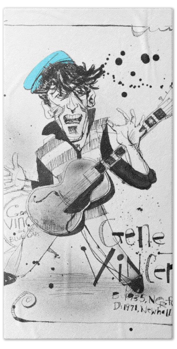  Hand Towel featuring the drawing Gene Vincent by Phil Mckenney