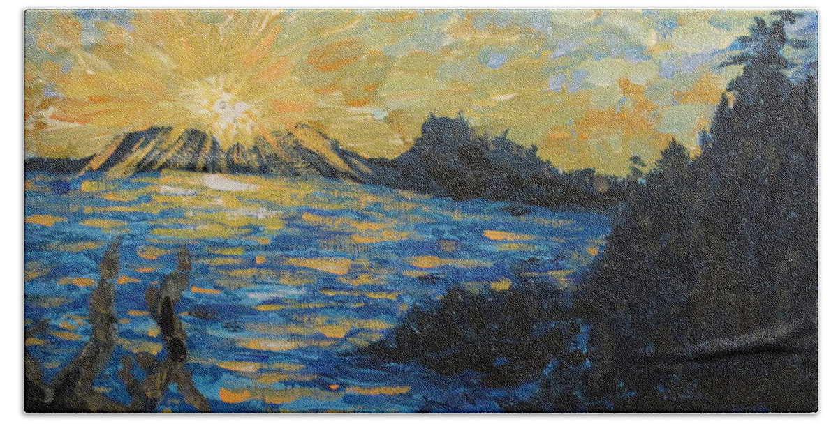 Blue Hand Towel featuring the painting Georgian Bay Blue Sunset by Ian MacDonald
