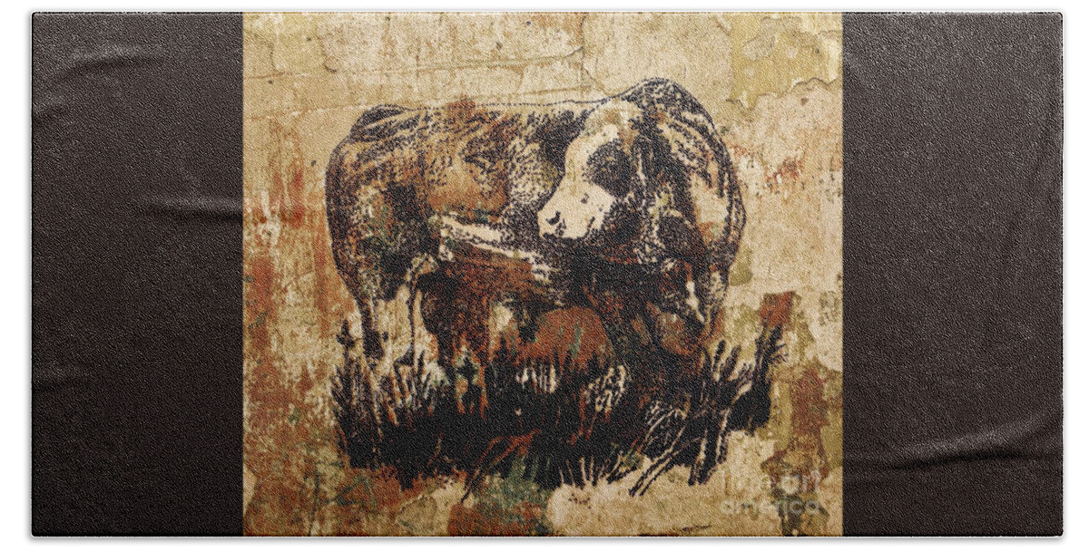Simmental Bull Bath Towel featuring the drawing German Fleckvieh Bull 21 by Larry Campbell