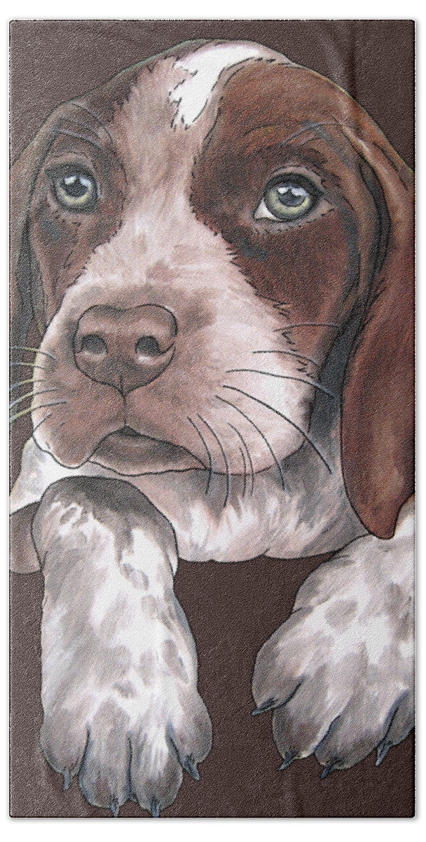 Dog Bath Towel featuring the painting German Shorhaired Pointer Puppy by Jindra Noewi