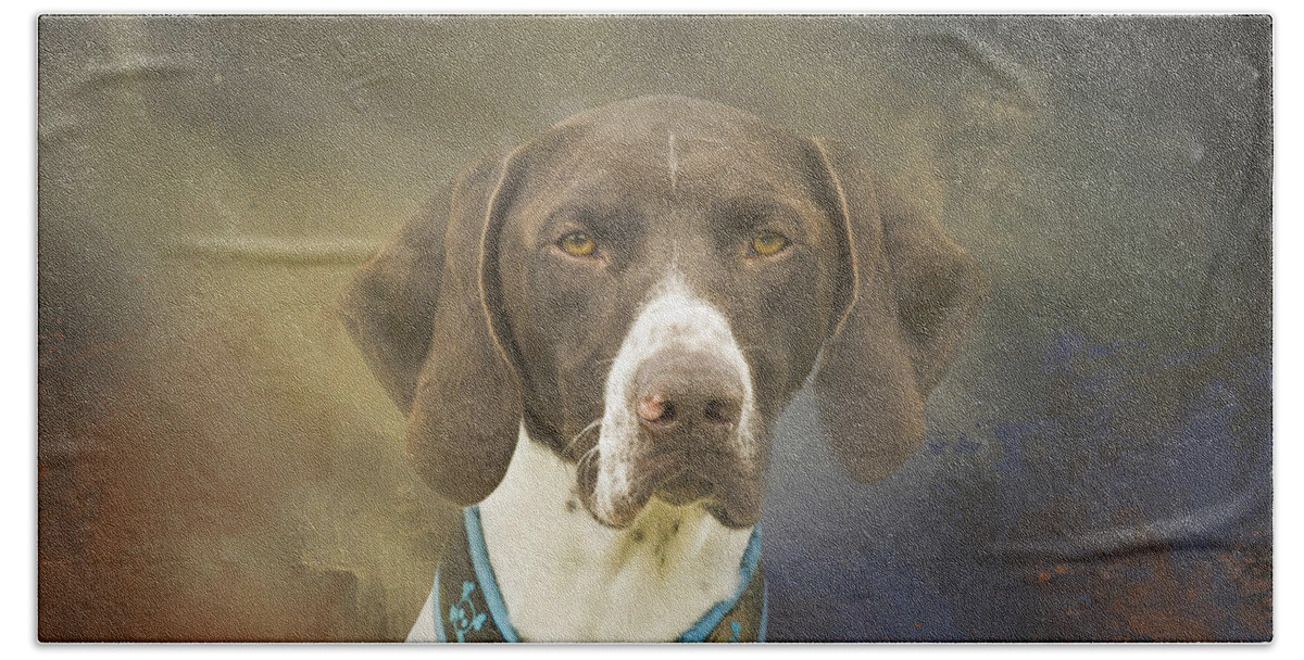 German Shorthaired Pointer Hand Towel featuring the mixed media German Shorthaired Pointer Eight by Elisabeth Lucas