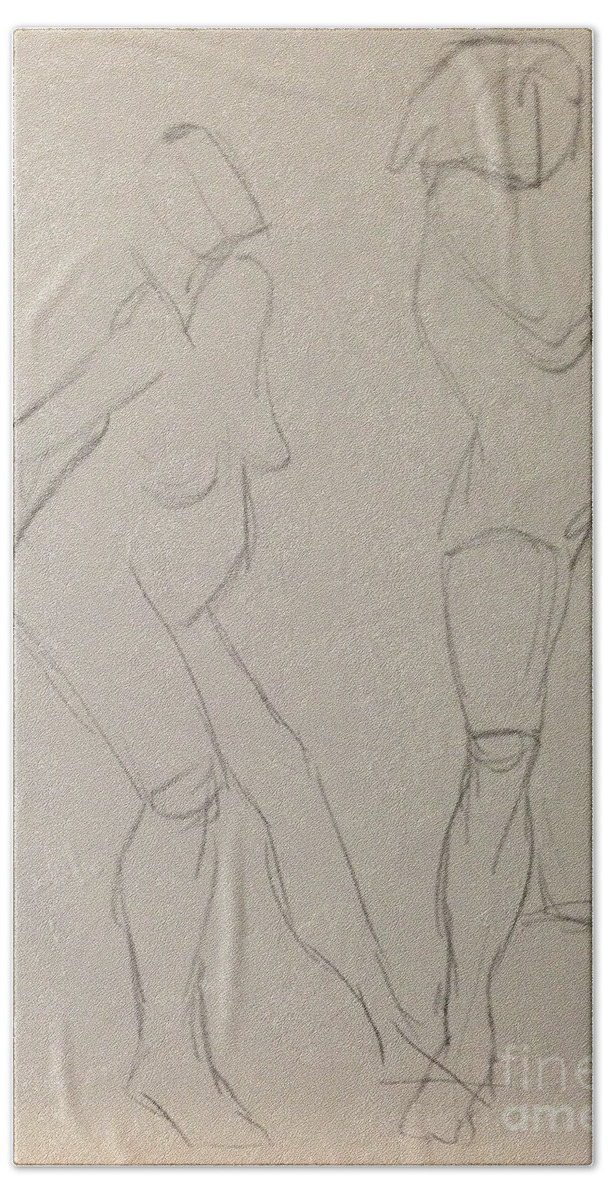 Figure Bath Towel featuring the drawing Gesture Drawing 2 by PJ Kirk
