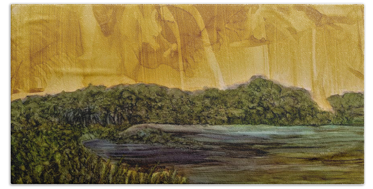 Island Bath Towel featuring the painting Ghosts of Taahiamanu by Angela Marinari