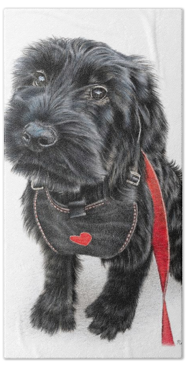 Dog Hand Towel featuring the drawing Giant Schnauzer by Casey 'Remrov' Vormer