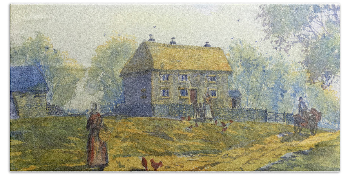Watercolour Hand Towel featuring the painting Gildersome Manor House by Glenn Marshall