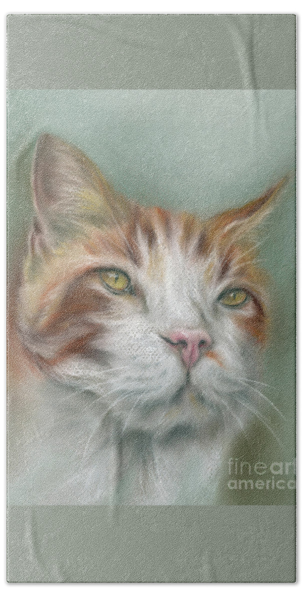Animal Bath Towel featuring the painting Ginger and White Tabby Cat with Pink Nose by MM Anderson