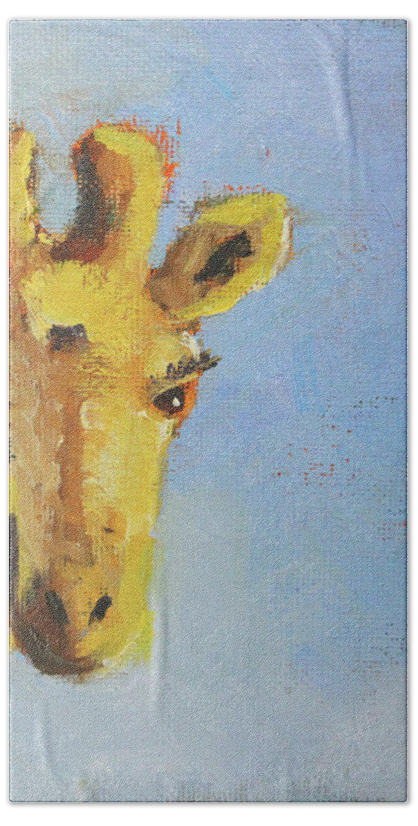 Giraffe Bath Towel featuring the painting Giraffe by Nancy Merkle