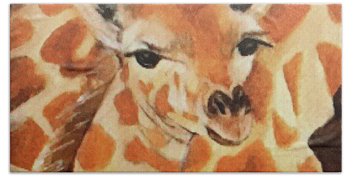 Art Bath Towel featuring the painting Giraffe by Tammy Pool
