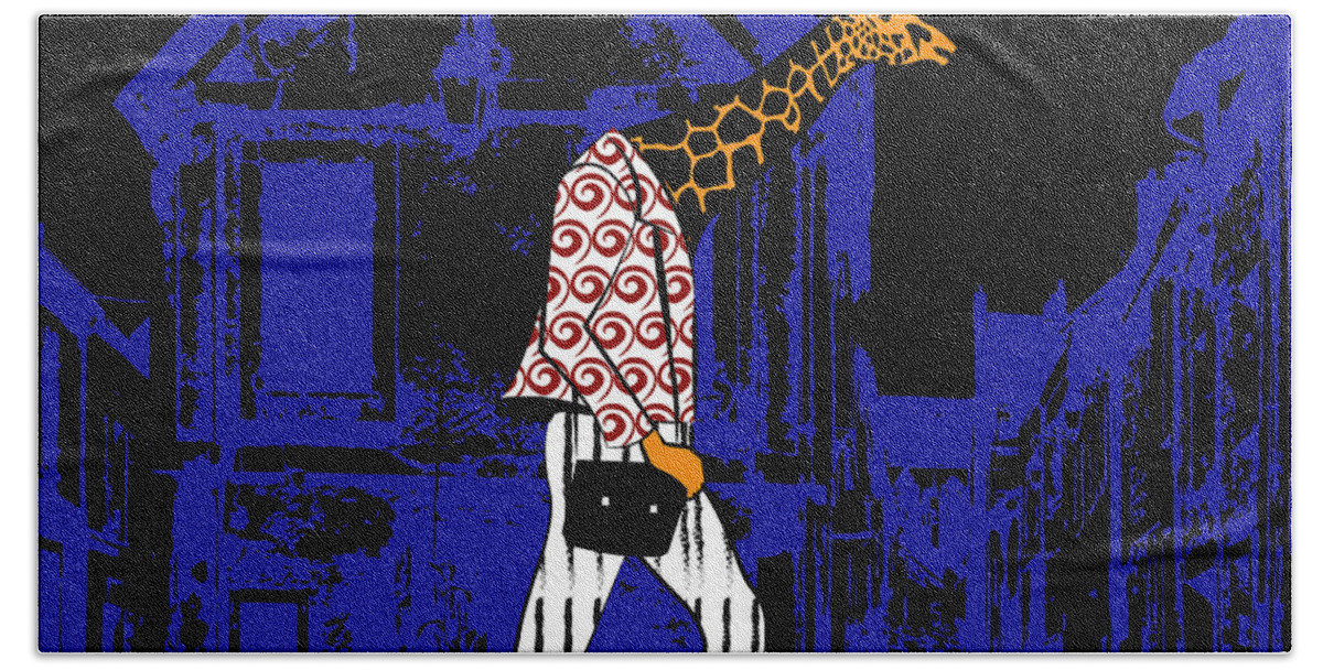 Giraffes Bath Towel featuring the digital art Giraffes night walk by Piotr Dulski