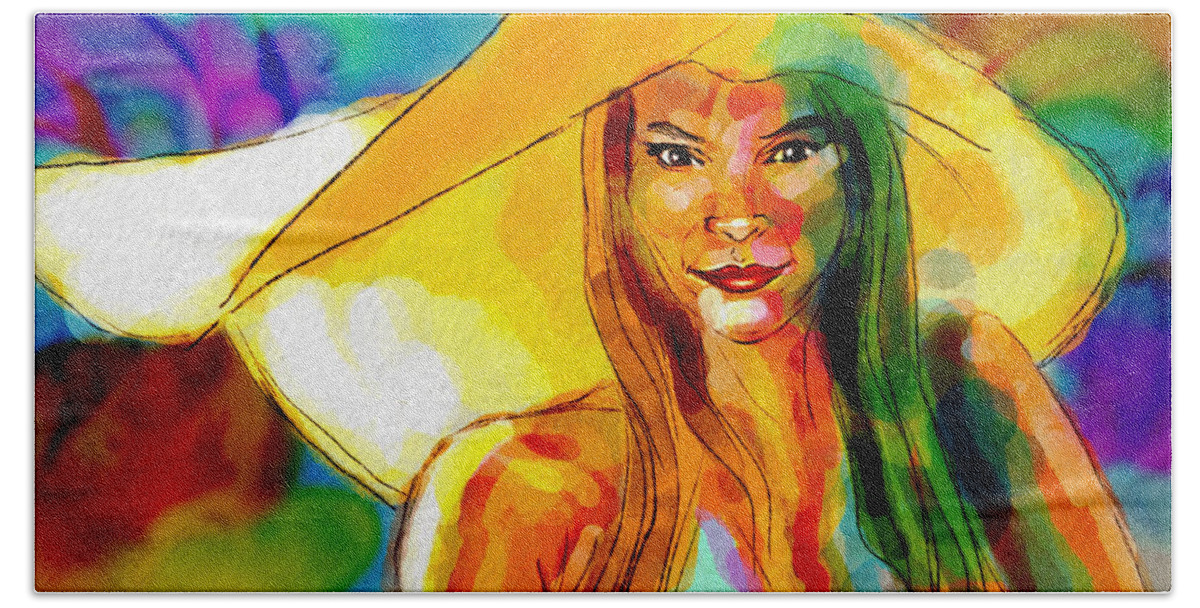 Portrait Bath Towel featuring the digital art Girl In A Floppy Hat by Michael Kallstrom