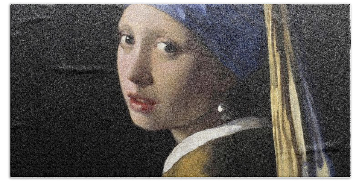 Portrait Hand Towel featuring the painting Girl With A Pearl Earing by Johannes Vermeer