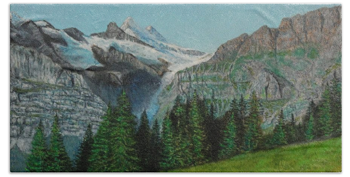Landscapes Hand Towel featuring the drawing Glacier Peaks and wild Grass by Bob Williams