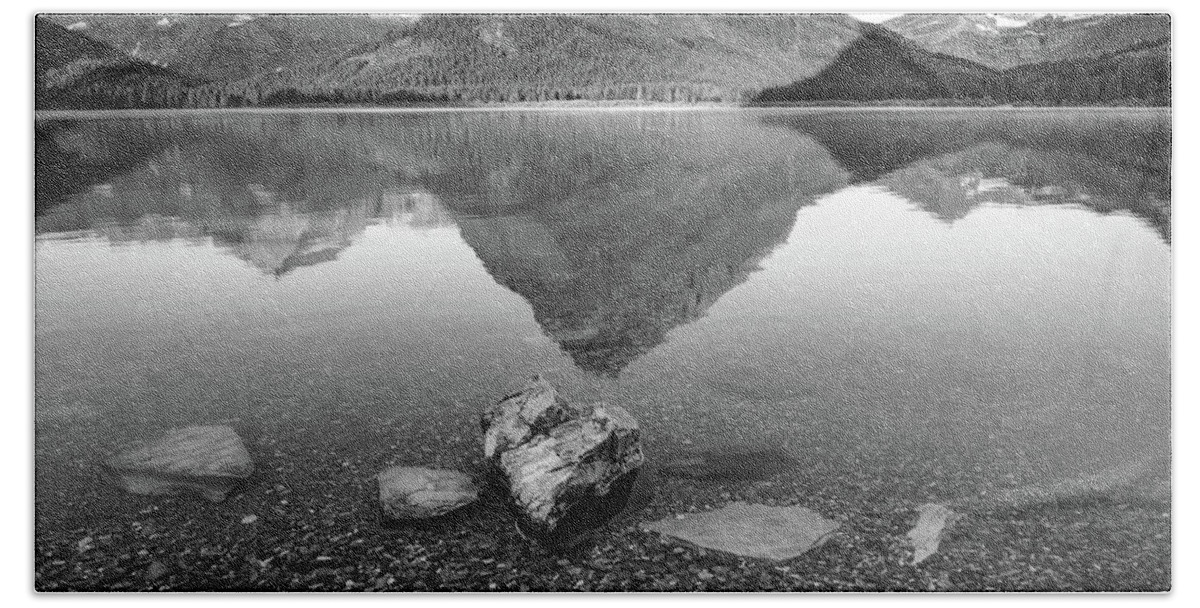 Reflections Hand Towel featuring the photograph Black and white reflections at Glacier National Park by Robert Miller
