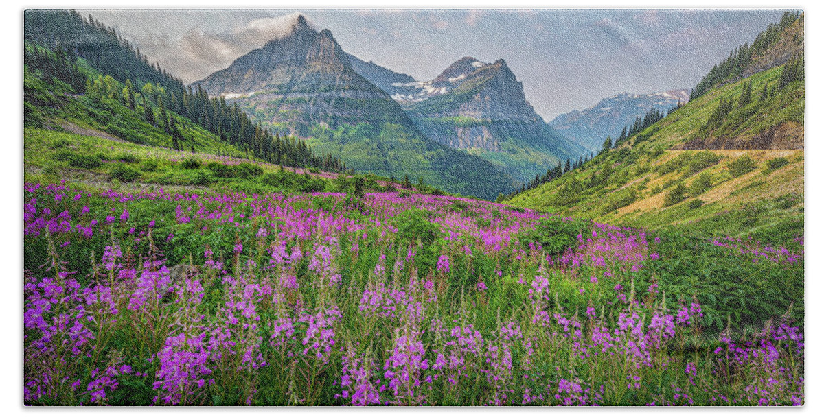 Glacier Bath Towel featuring the photograph Glacier Wildflowers by Peter Tellone