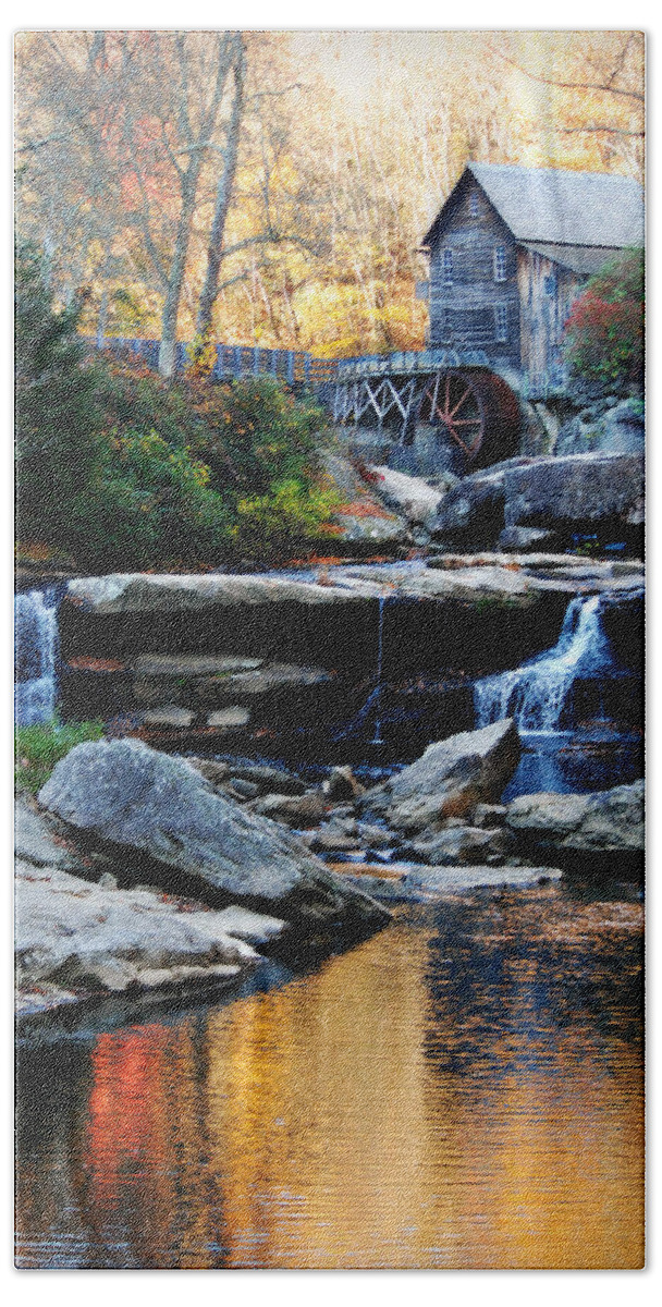 Glade Bath Towel featuring the photograph Glade Creek Grist Mill by Marilyn DeBlock