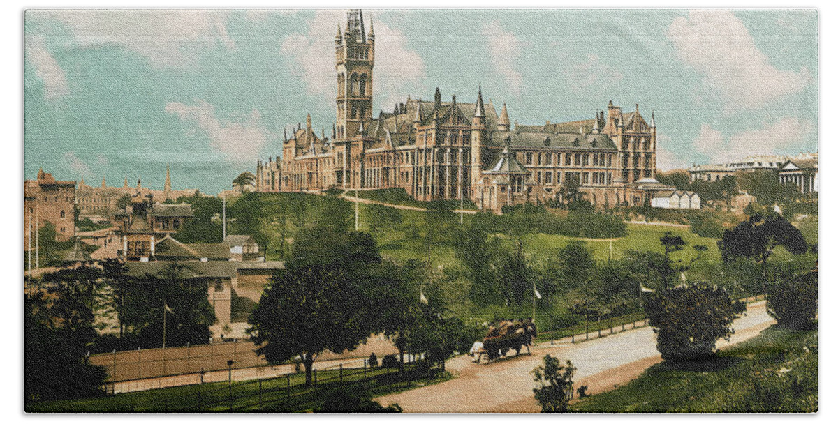 Vintage Postcard Hand Towel featuring the photograph Glasgow University by Long Shot