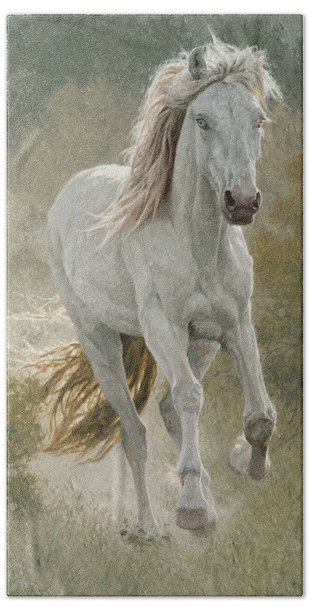 Horse Hand Towel featuring the painting Glass-Eyed Grey by Greg Beecham