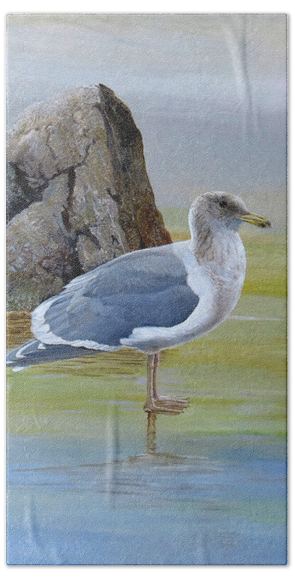 Glaucous-winged Gull Bath Towel featuring the painting Glaucous-winged Gull by Barry Kent MacKay