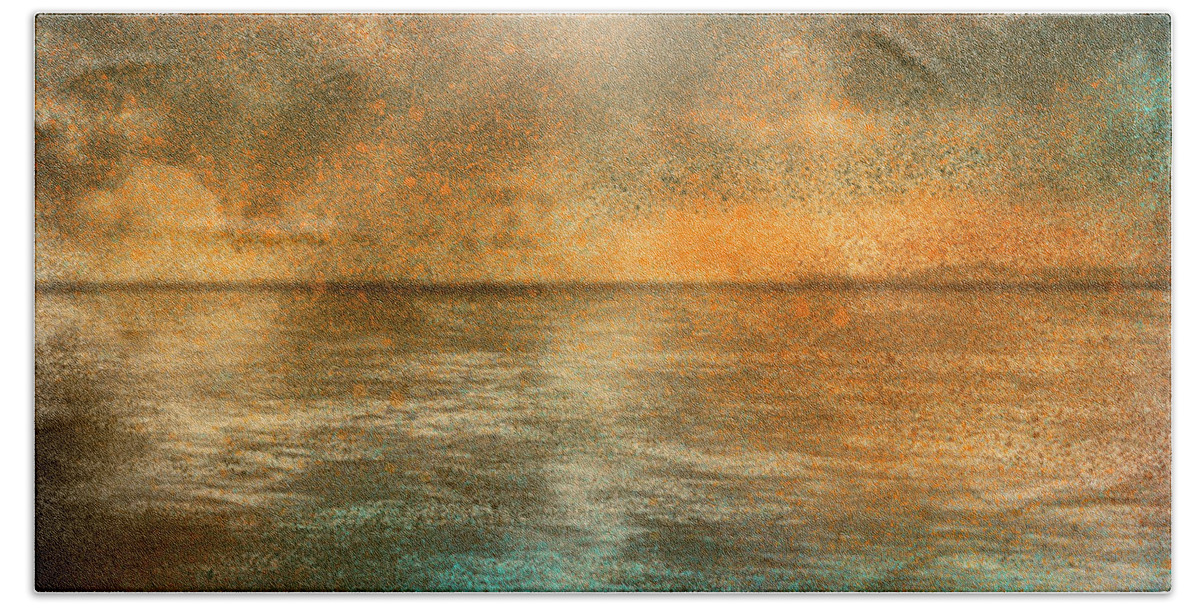 Sea Bath Towel featuring the digital art Dramatic Sunset Seas by Remy Francis