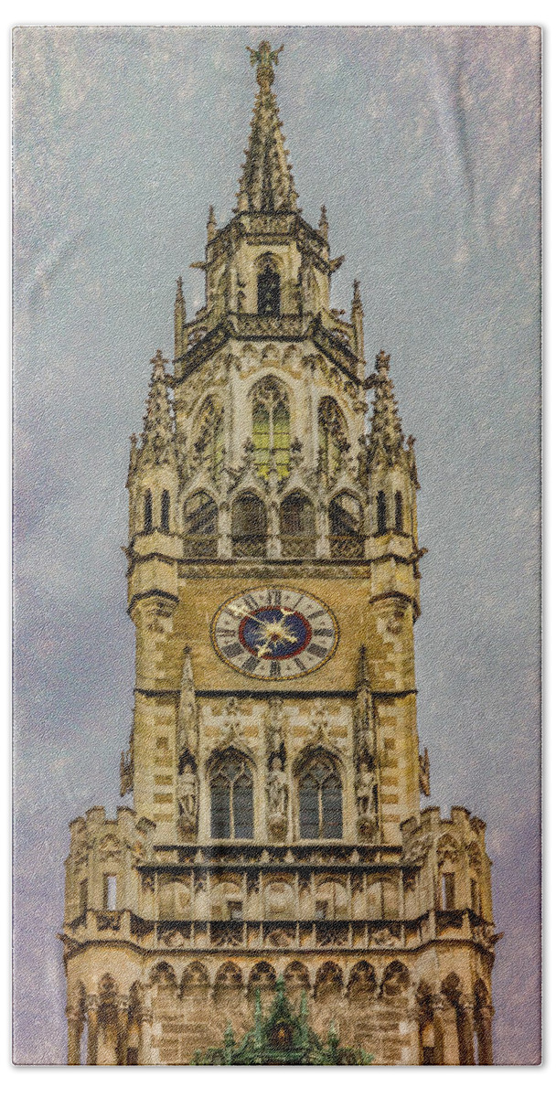 Munich Bath Towel featuring the photograph Glockenspiel Clock Tower by Marcy Wielfaert