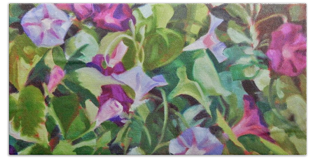 Plant Bath Towel featuring the painting Glorious Morning by K M Pawelec