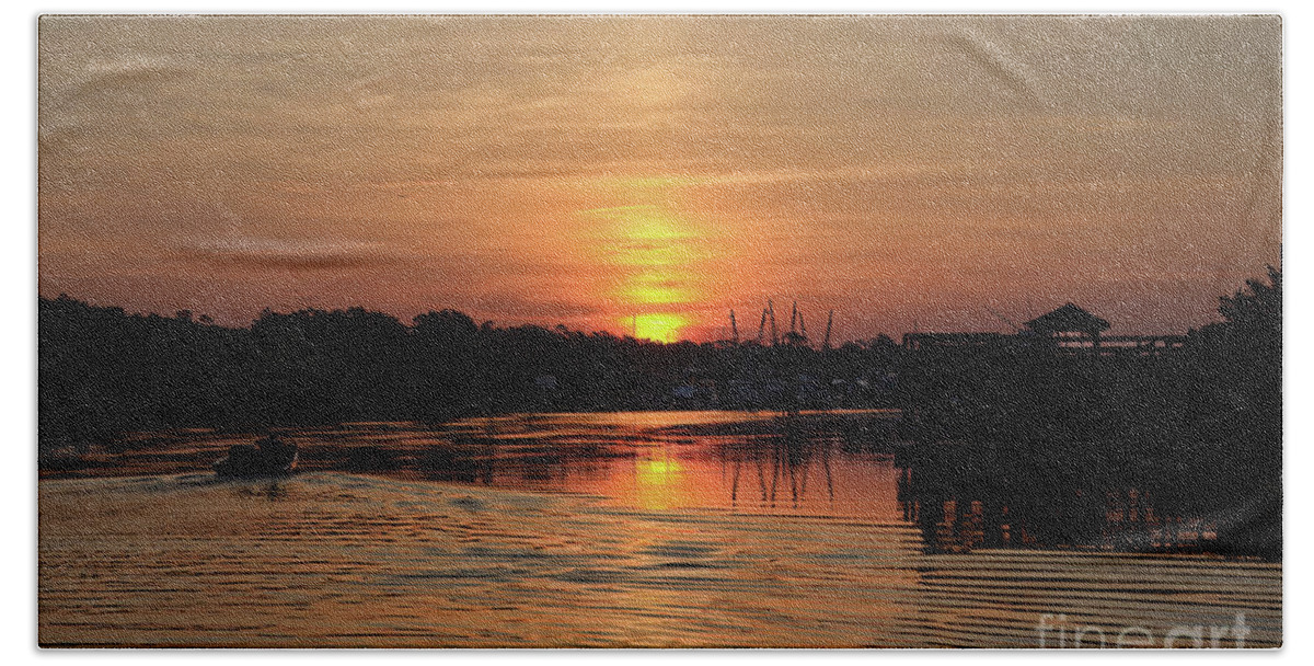 Golden Hand Towel featuring the photograph Glory of the Morning on the Water by Roberta Byram