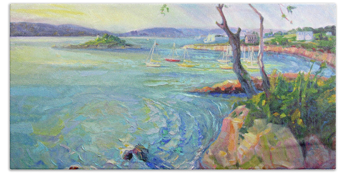 Gloucester Harbor Hand Towel featuring the painting Gloucester's Outer Harbor by John McCormick