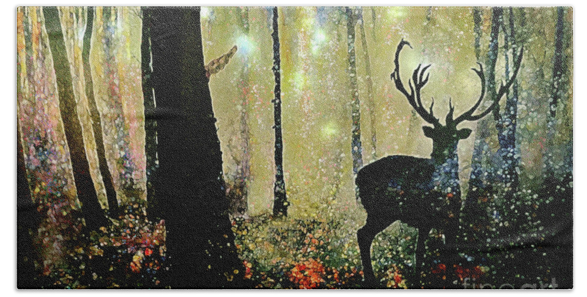 Norwegian Woods Hand Towel featuring the painting Glowing Lights Norwegian Woods by Bonnie Marie