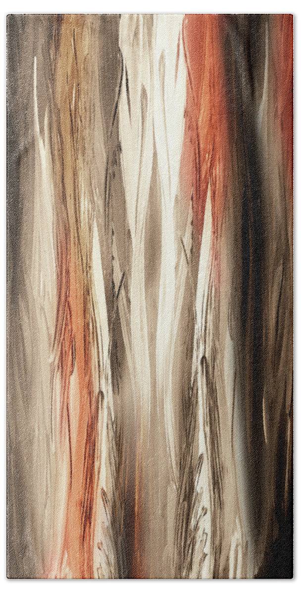 Glowing Bath Towel featuring the painting Glowing Lights Through Brown Marble Forest Abstract Decor by Irina Sztukowski