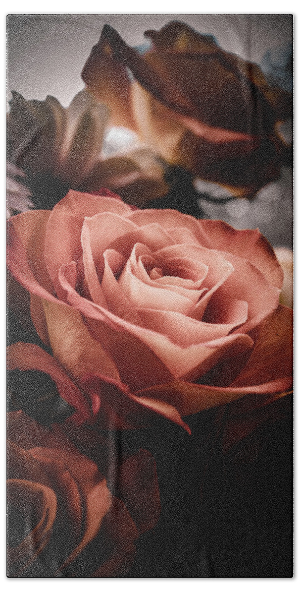 Rose Bath Towel featuring the photograph Glowing Orange Tea Rose by W Craig Photography