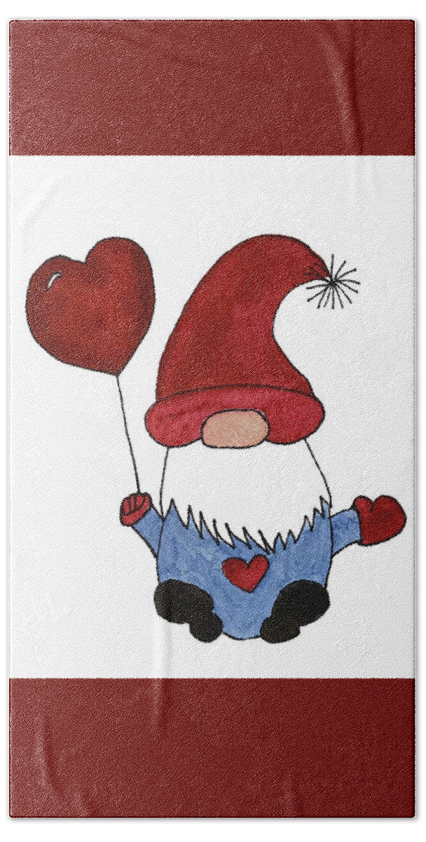 Valentine's Day Bath Towel featuring the mixed media Gnome with Red Hat by Lisa Neuman