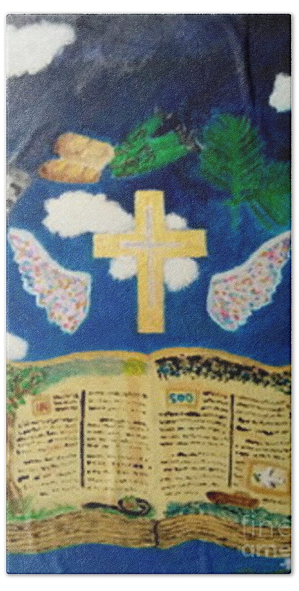 Church Hand Towel featuring the painting God's Stories by David Westwood