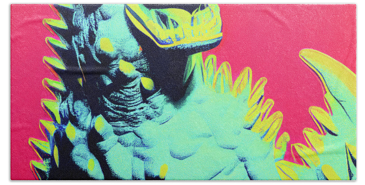 Vector Bath Towel featuring the digital art Godzilla by Mike Taylor