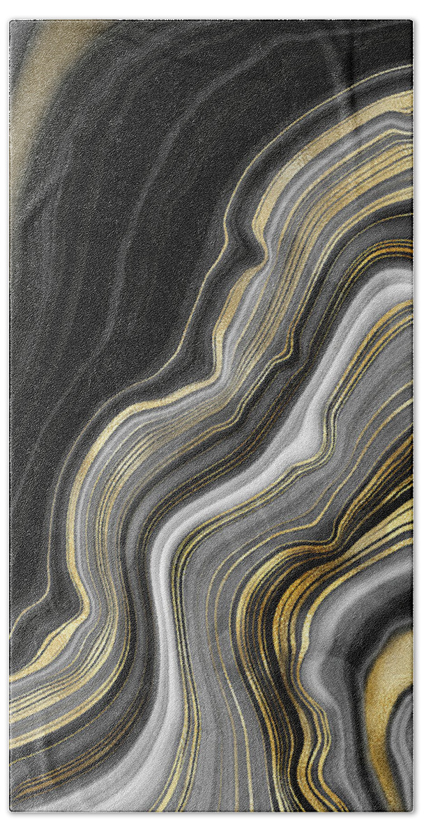Gold And Black Agate Hand Towel featuring the painting Gold And Black Agate by Modern Art