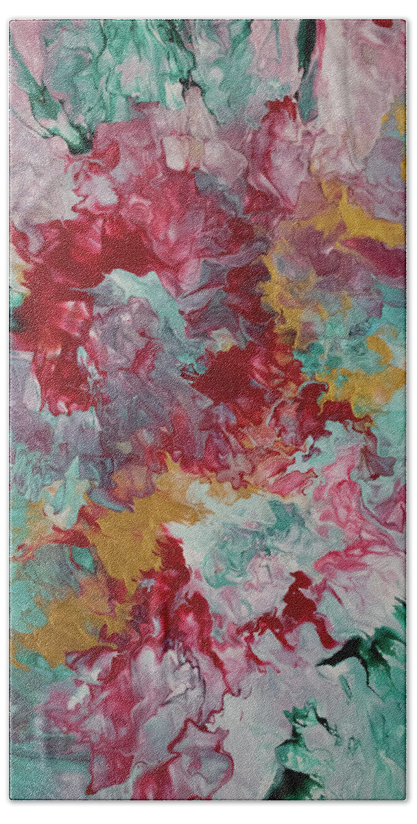 Pour Bath Towel featuring the mixed media Gold and Rose by Aimee Bruno