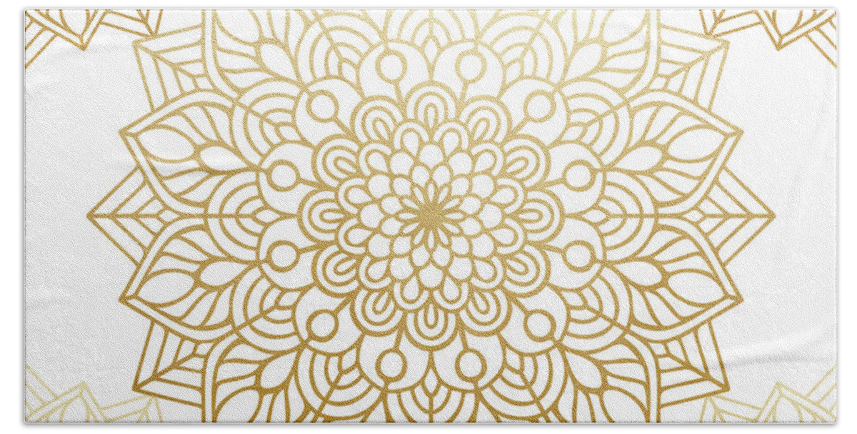 Mandala Bath Towel featuring the digital art Gold Mandala Pattern in White Background by Sambel Pedes