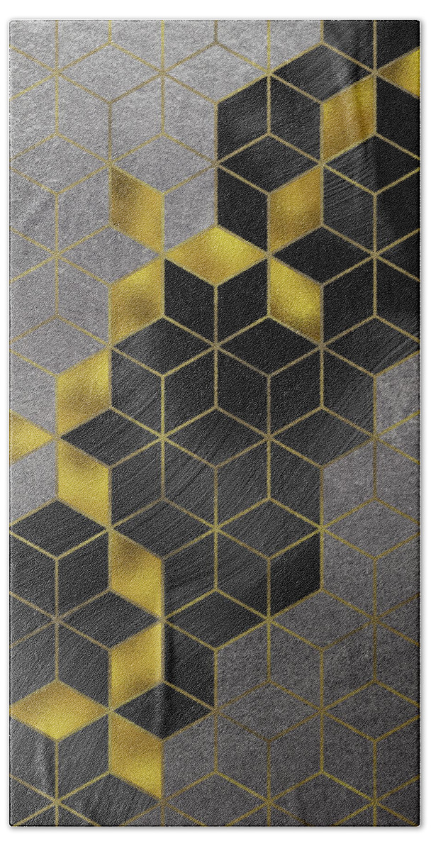 Abstract Bath Towel featuring the digital art Gold With The Flow Geometric Modern Marble by Sambel Pedes