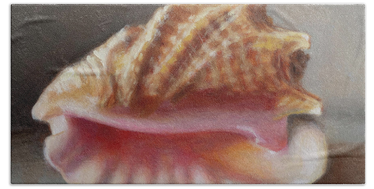 Sea Shell Hand Towel featuring the painting Golden Conch by Susan N Jarvis
