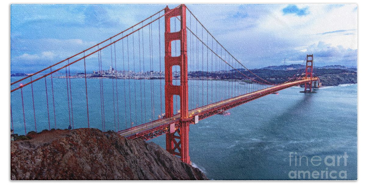 Golden Gate Bridge At Dusk Hand Towel featuring the photograph Golden Gate Bridge at Dusk by Dustin K Ryan
