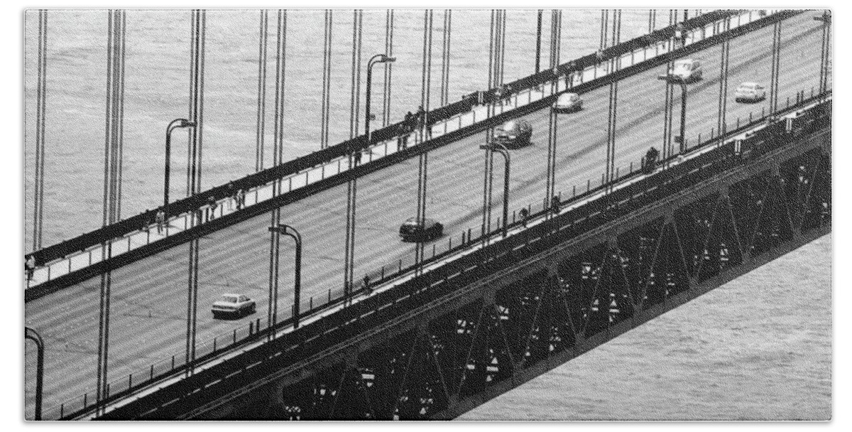 San Francisco Hand Towel featuring the photograph Golden Gate Bridge Closeup BW by Sean Hannon
