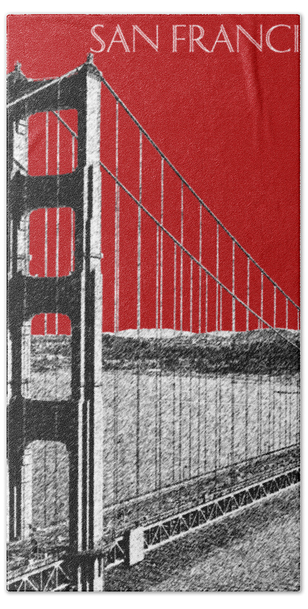 Architecture Bath Towel featuring the digital art Golden gate Bridge - Dk Red by DB Artist