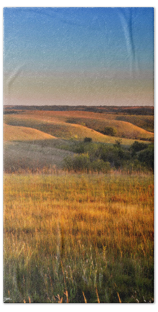 Flint Hills Bath Towel featuring the photograph Golden Hour on Tully Hill Road by Rod Seel