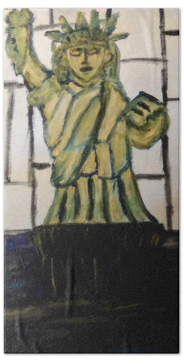 Statue Of Liberty Hand Towel featuring the painting Golden Liberty by Andrew Blitman