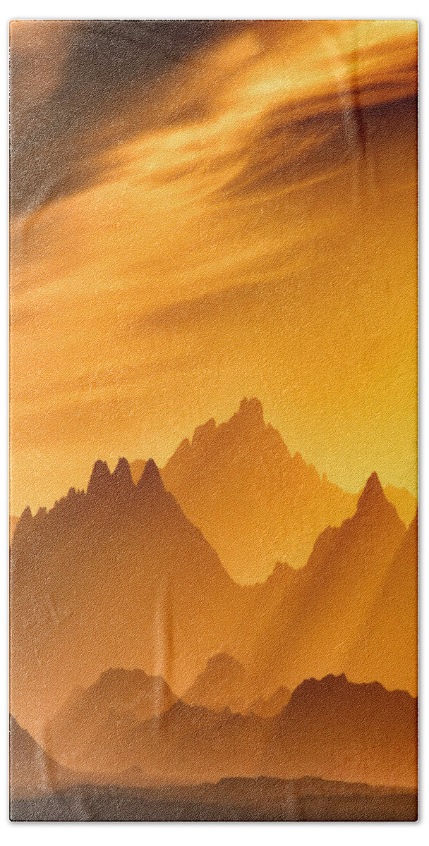 Photography By Ko Hand Towel featuring the photograph Golden light peaks by Photography by KO