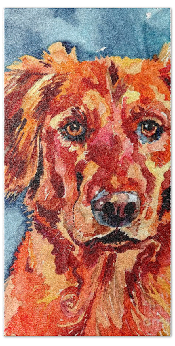 Golden Retriever Hand Towel featuring the painting Golden Retriever by Suzann Sines