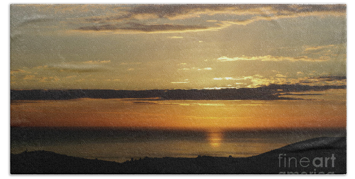 Clouds Bath Towel featuring the photograph Golden sunrise over the sea by Adriana Mueller