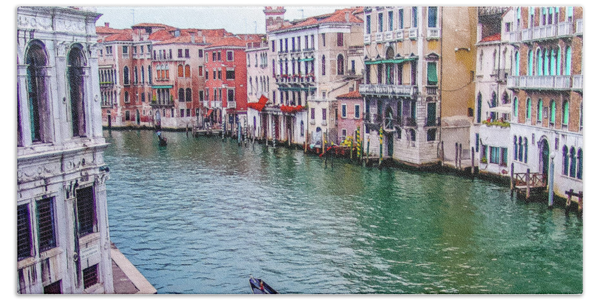 Gondola Venice Italy Canal Bath Towel featuring the photograph Gondola in Venice, Italy by David Morehead