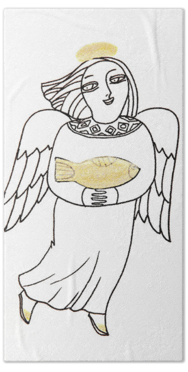 Russian Artists New Wave Bath Towel featuring the drawing Good Angel Drawing Series 2 by Tatiana Koltachikhina